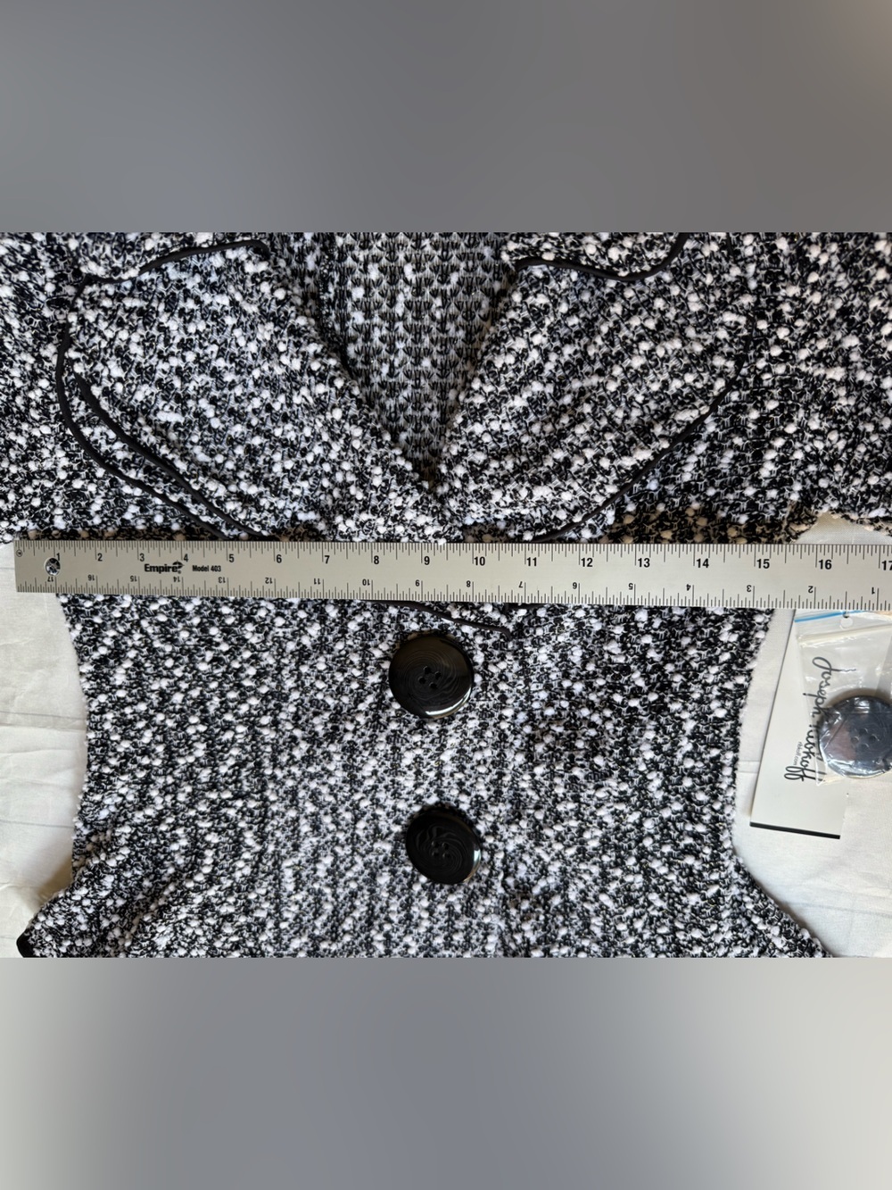 Joseph Ribkoff Black and White Textured Knit Blazer tweed ruffled collar jacket - Picture 12 of 16